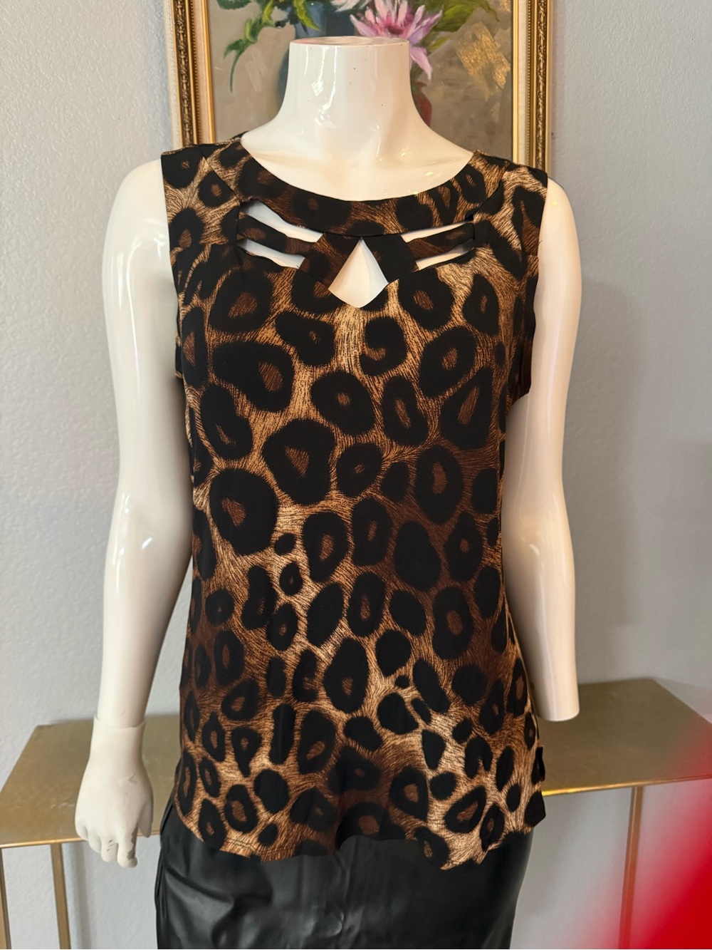 Leopard Print Keyhole Sleeveless Cami - Black & Brown